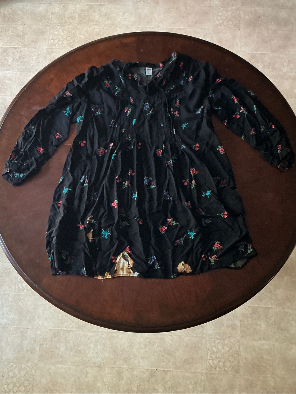 Black Floral Nightgown with Teal and Red Accents